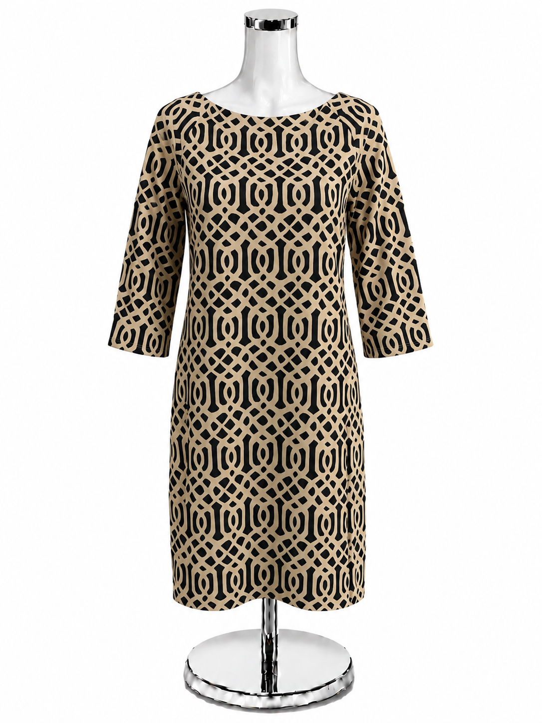 J. McLaughlin Margaret 3/4 Sleeve Geometric Dress - Camel, Black - Size Small - ONLINE ONLY
