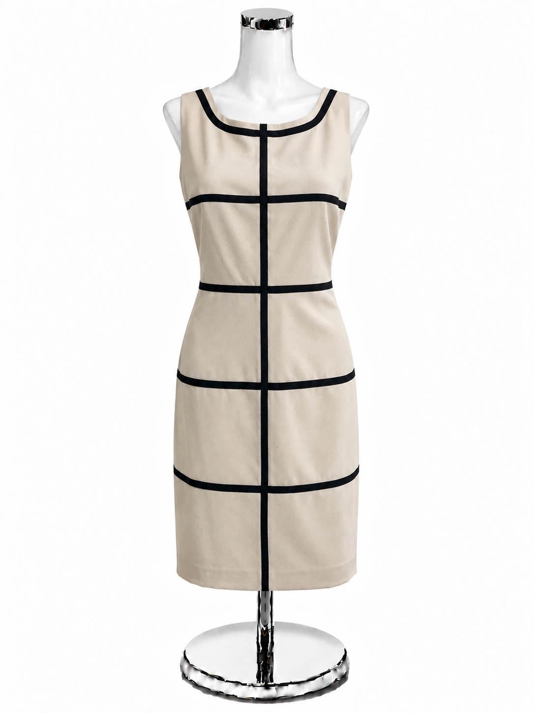 Calvin Klein Tan &amp;amp; Black Sleeveless Sheath Dress - Size 10- ONLINE ONLY