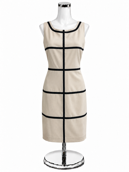 Calvin Klein Tan &amp;amp; Black Sleeveless Sheath Dress - Size 10- ONLINE ONLY