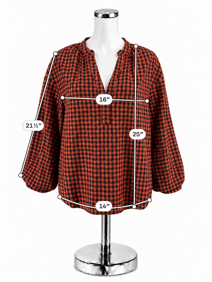 A New Day Rust &amp; Black Plaid Peasant Blouse | Size Medium - ONLINE ONLY