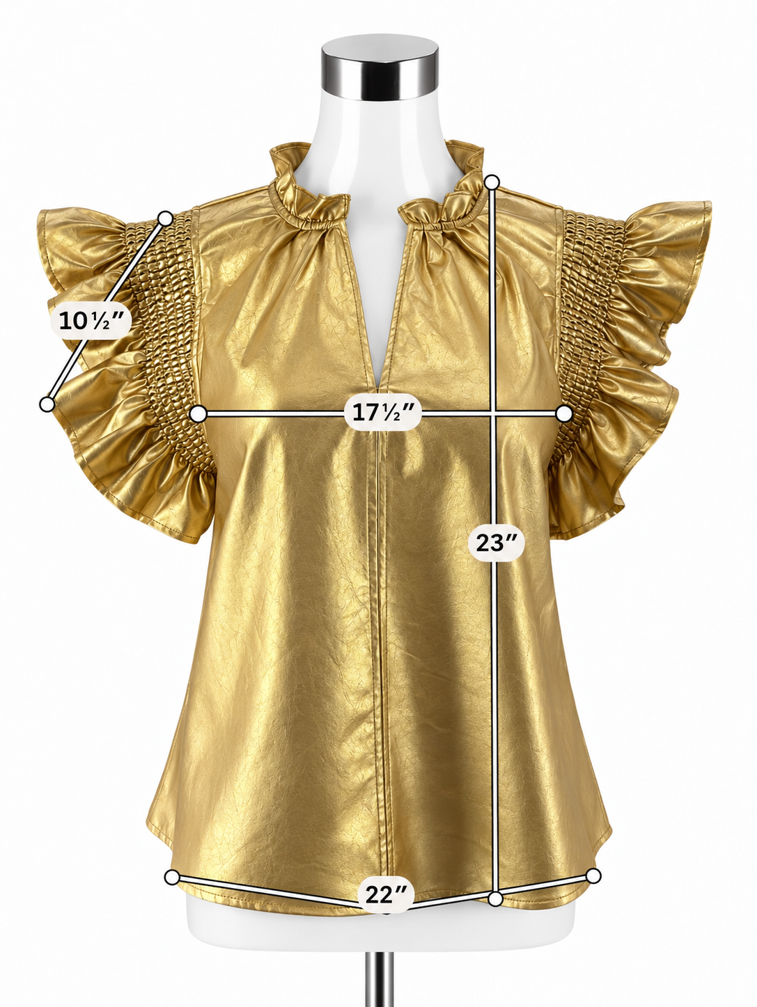 THML Metallic Gold Faux Leather Ruffle Cap Sleeve Top - Size Medium - ONLINE ONLY