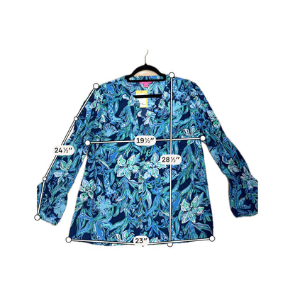 Lilly Pulitzer blues/teal/green Long Sleeve Blues/Teal/Green Floral Pre-Owned Casual Top - Size Large - Size L