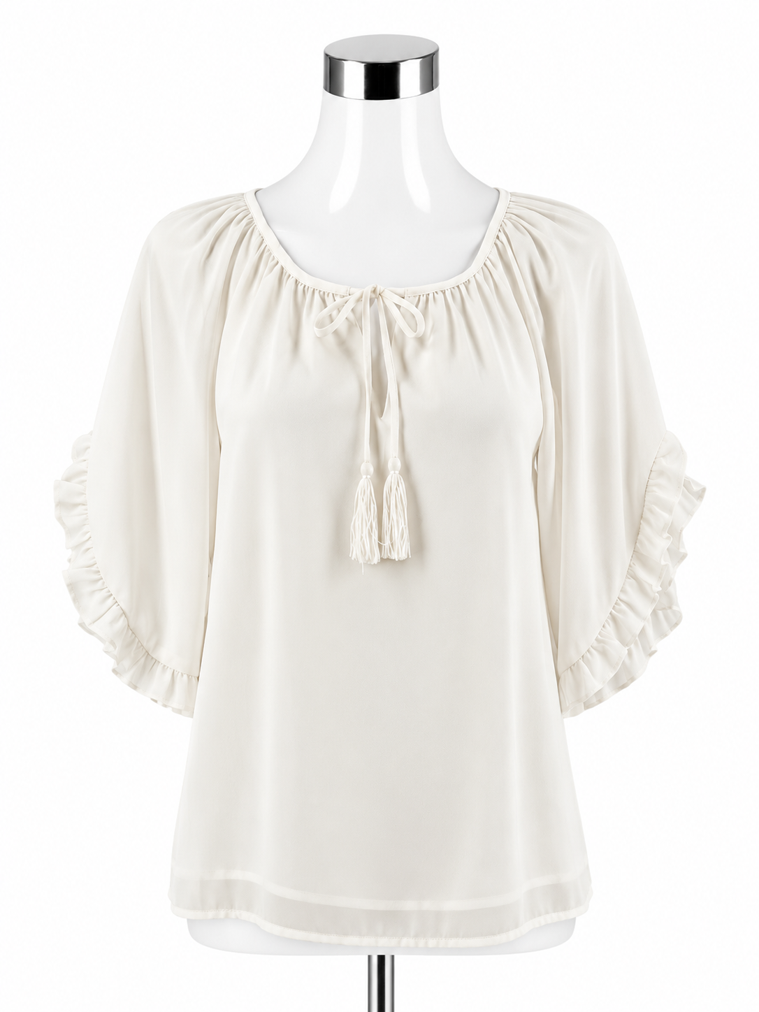 Jade Cream Tie-Front Bohemian Blouse - Size Small- ONLINE ONLY
