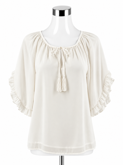 Jade Cream Tie-Front Bohemian Blouse - Size Small- ONLINE ONLY