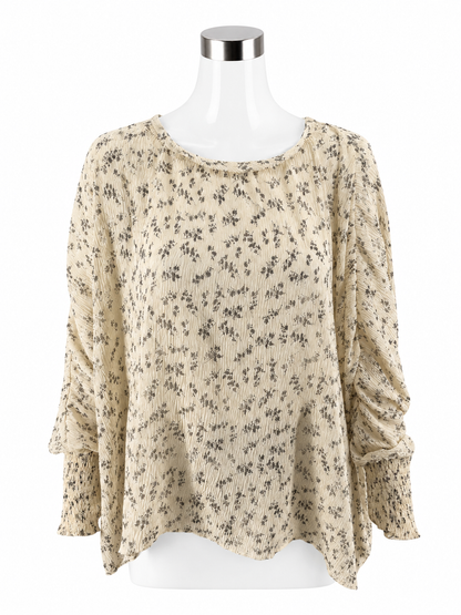 Grade &amp; Gather Cream &amp; Gray Floral Crinkle Blouse - Size S/M - ONLINE ONLY