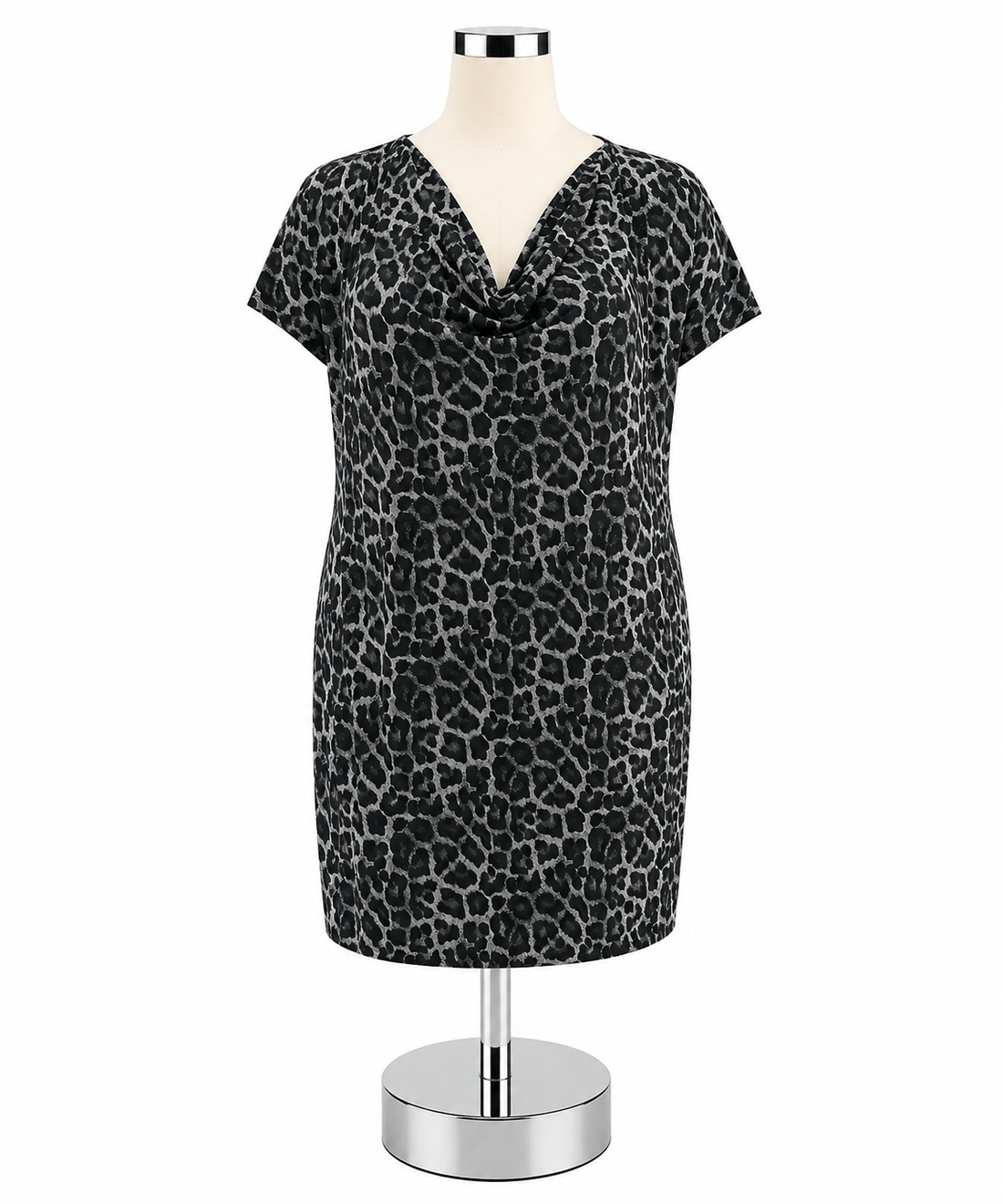 MICHAEL Michael Kors Plus Size 3X Cowl-Neck Animal Print Dress - Gray, Black - ONLINE ONLY