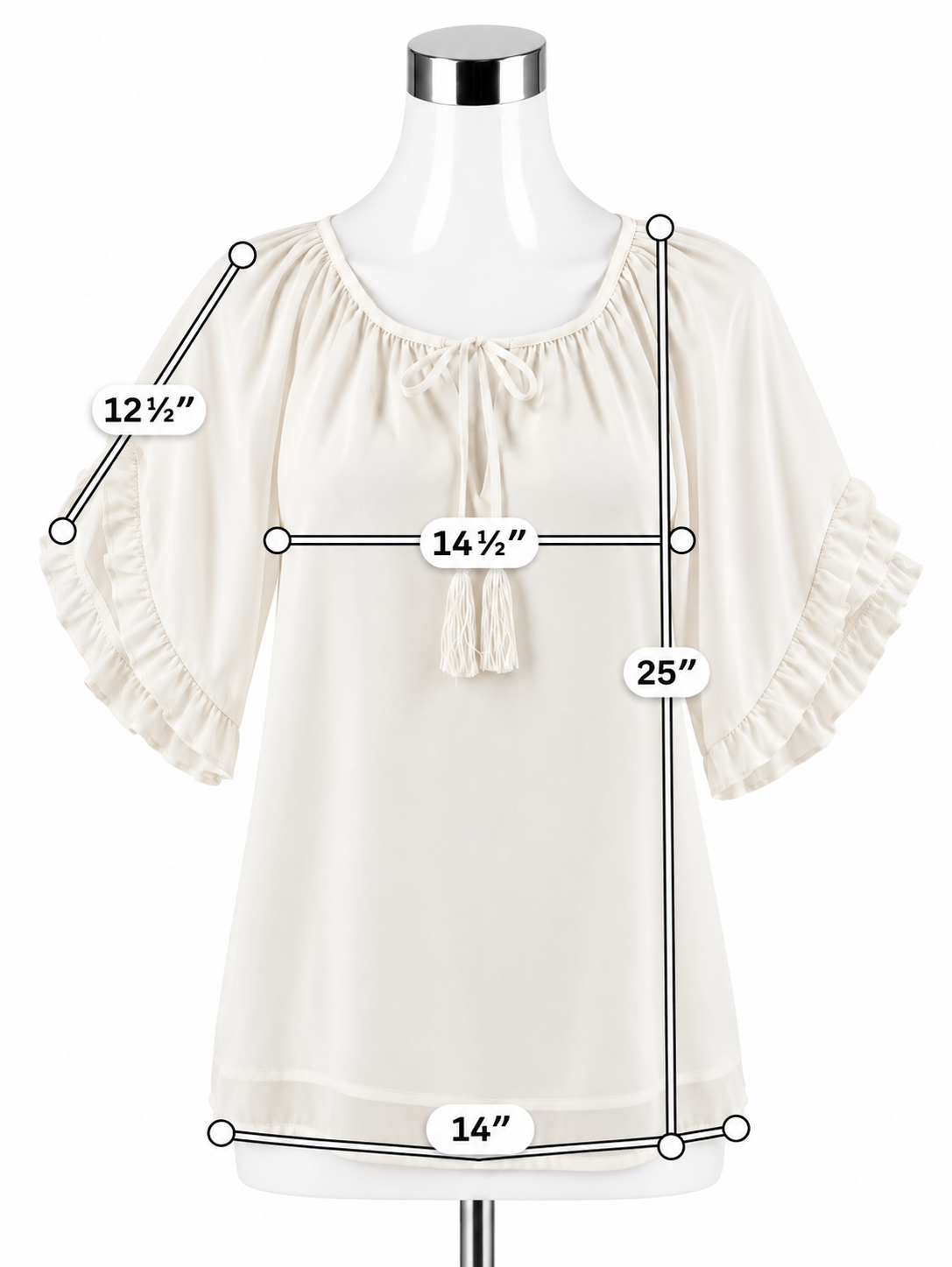 Jade Cream Tie-Front Bohemian Blouse - Size Small- ONLINE ONLY