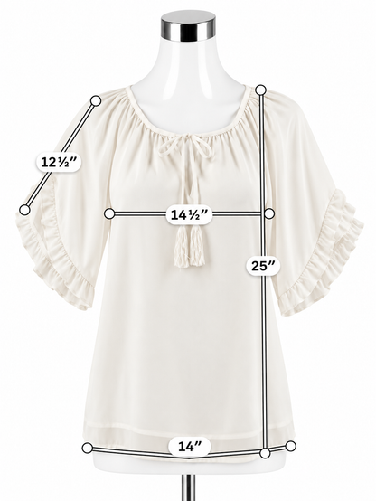 Jade Cream Tie-Front Bohemian Blouse - Size Small- ONLINE ONLY