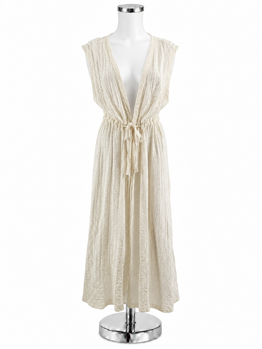 LuLu Boho Creamy Ivory Open-Knit Maxi Duster Vest Size Medium - ONLINE ONLY
