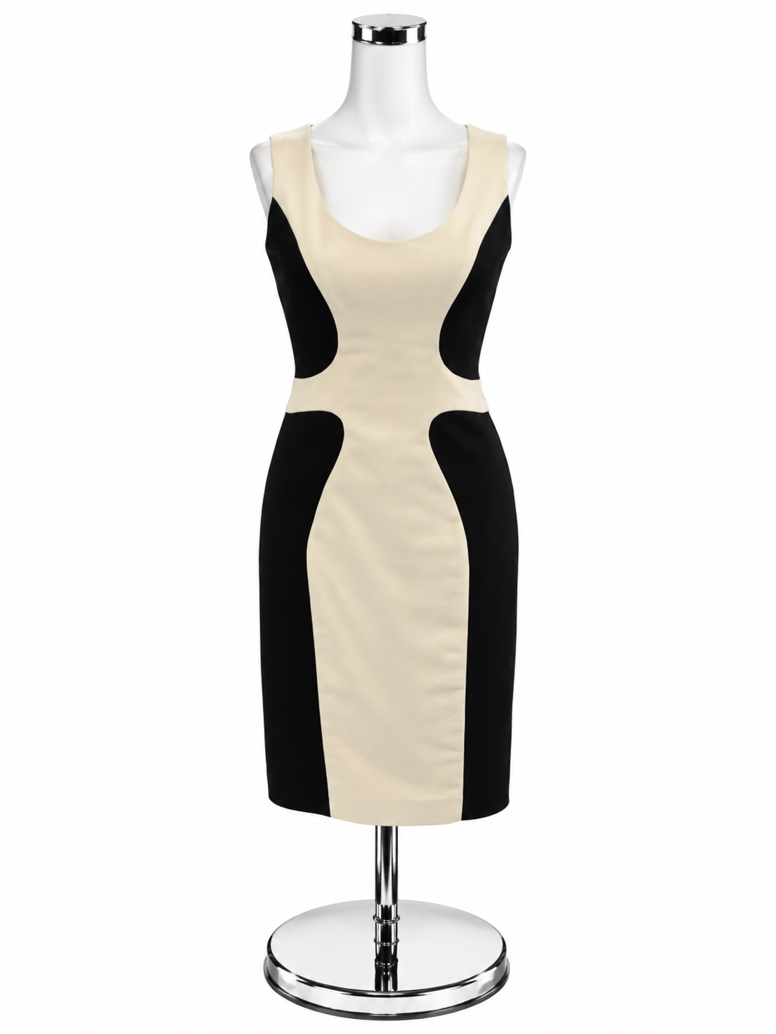 Black Halo Size 2 Cream &amp; Black Colorblock Sleeveless Sheath Dress - ONLINE ONLY