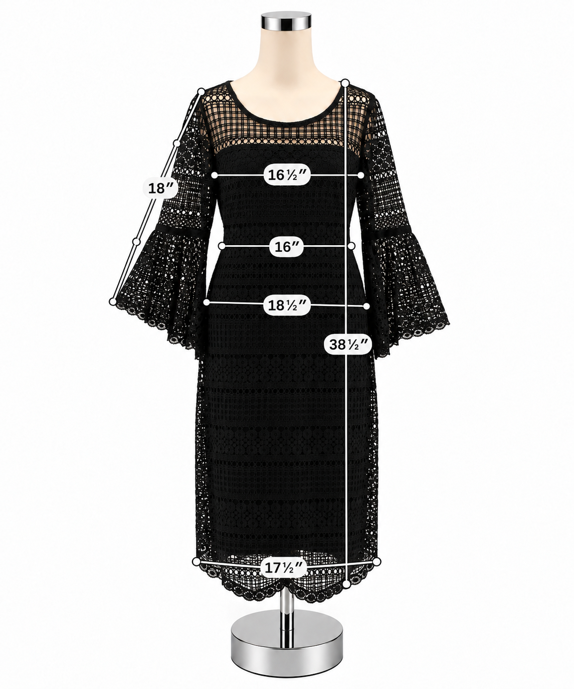 Antonio Melani Bella Black Lace Bell Sleeve Dress Size 14 - ONLINE ONLY