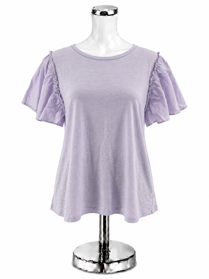 LOFT Lavender Linen &amp; Cotton Flutter Sleeve Top | Size Medium - ONLINE ONLY