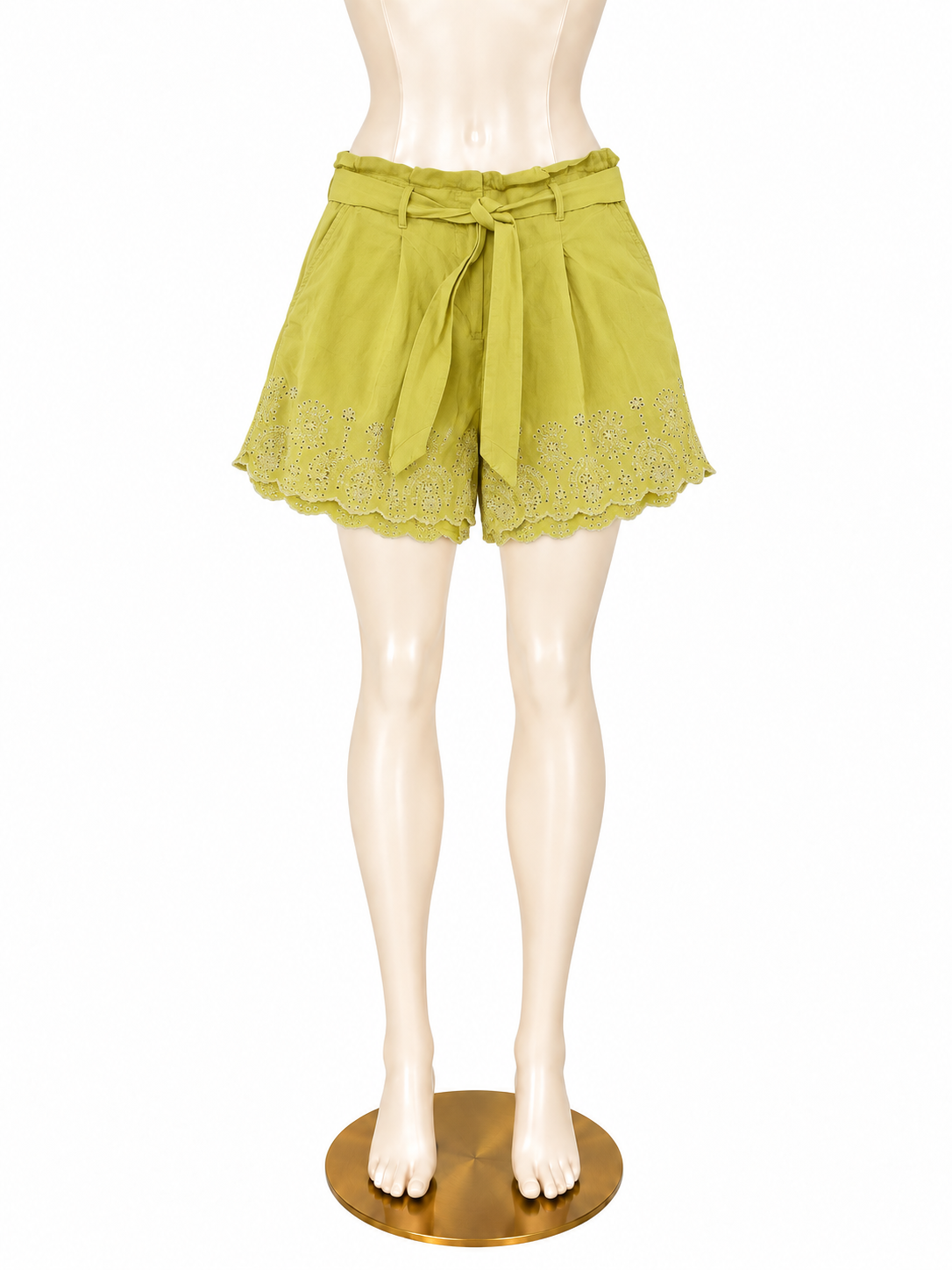 LOFT Yellow Linen Blend Eyelet Scalloped Tie Waist Shorts Size Small - ONLINE ONLY