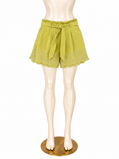 LOFT Yellow Linen Blend Eyelet Scalloped Tie Waist Shorts Size Small - ONLINE ONLY