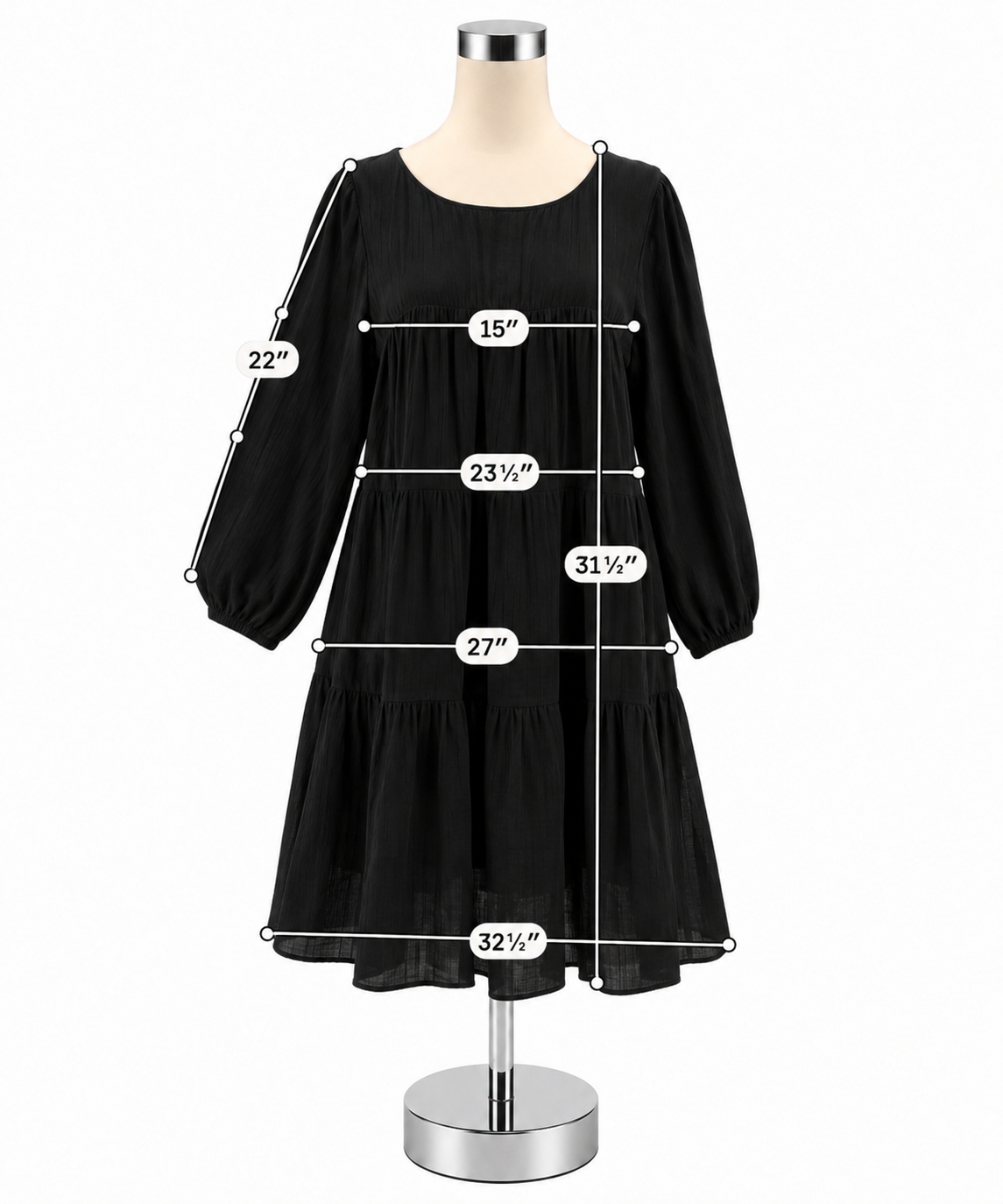 Natalie Busby Black Cotton Gauze Tiered Babydoll Dress Size Small - ONLINE ONLY