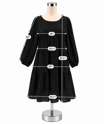 Natalie Busby Black Cotton Gauze Tiered Babydoll Dress Size Small - ONLINE ONLY