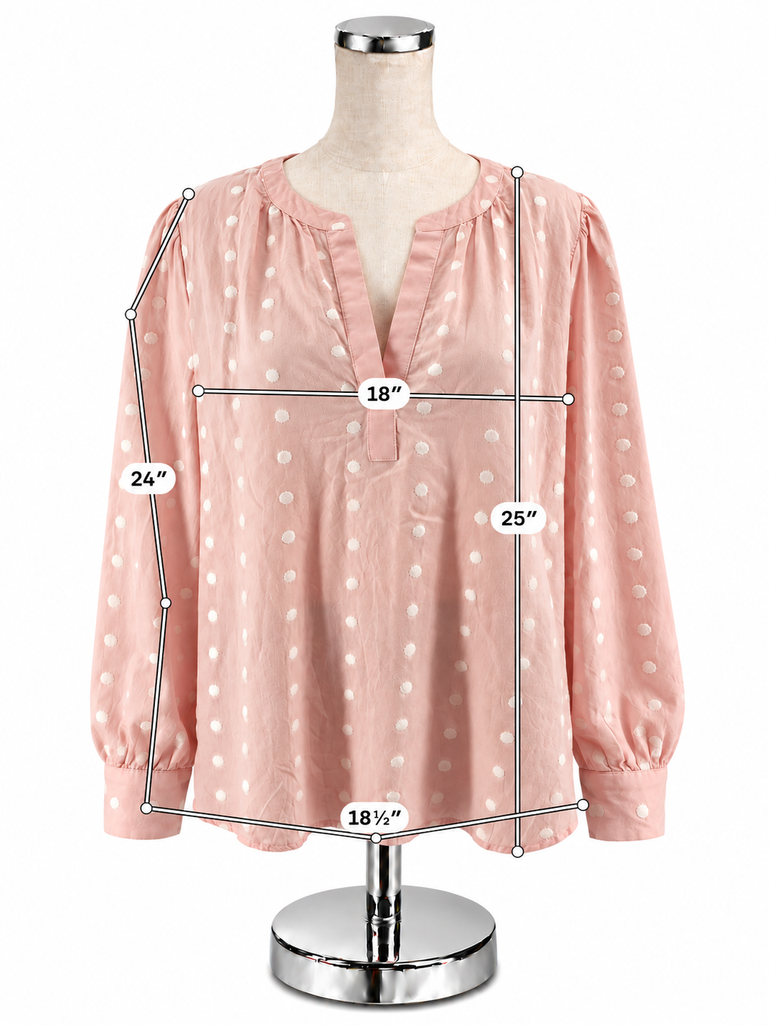 LOFT Pink &amp;amp; White Polka Dot Long Sleeve Blouse - Size Large - ONLINE ONLY