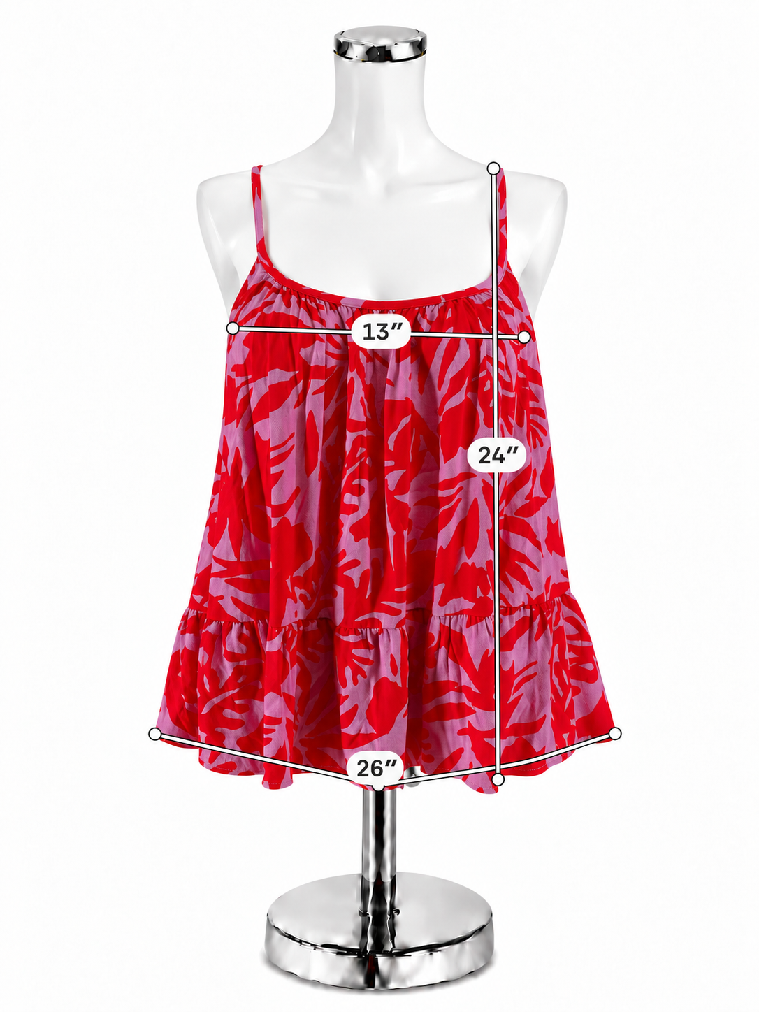 LOFT Red Pink Floral Tiered Knot Back Cami Tank Top Size Medium NWT - ONLINE ONLY