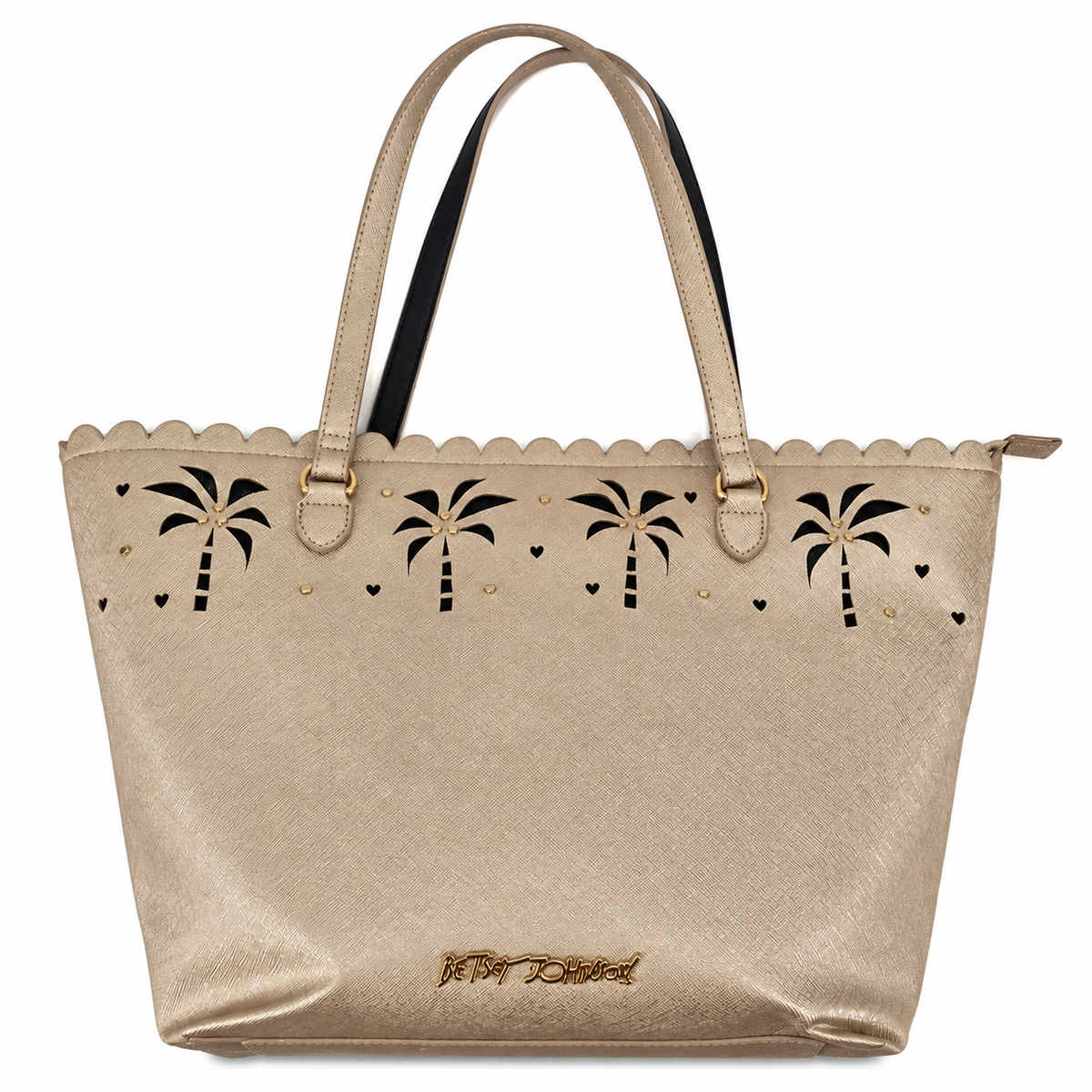 Betsey Johnson Palm to Palm Laser Cut Tote Bag White Gold Glitter NWT