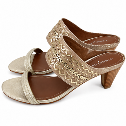 Donald J Pliner Woven Metallic Leather Block Heel Slides Size 8.5 - ONLINE ONLY