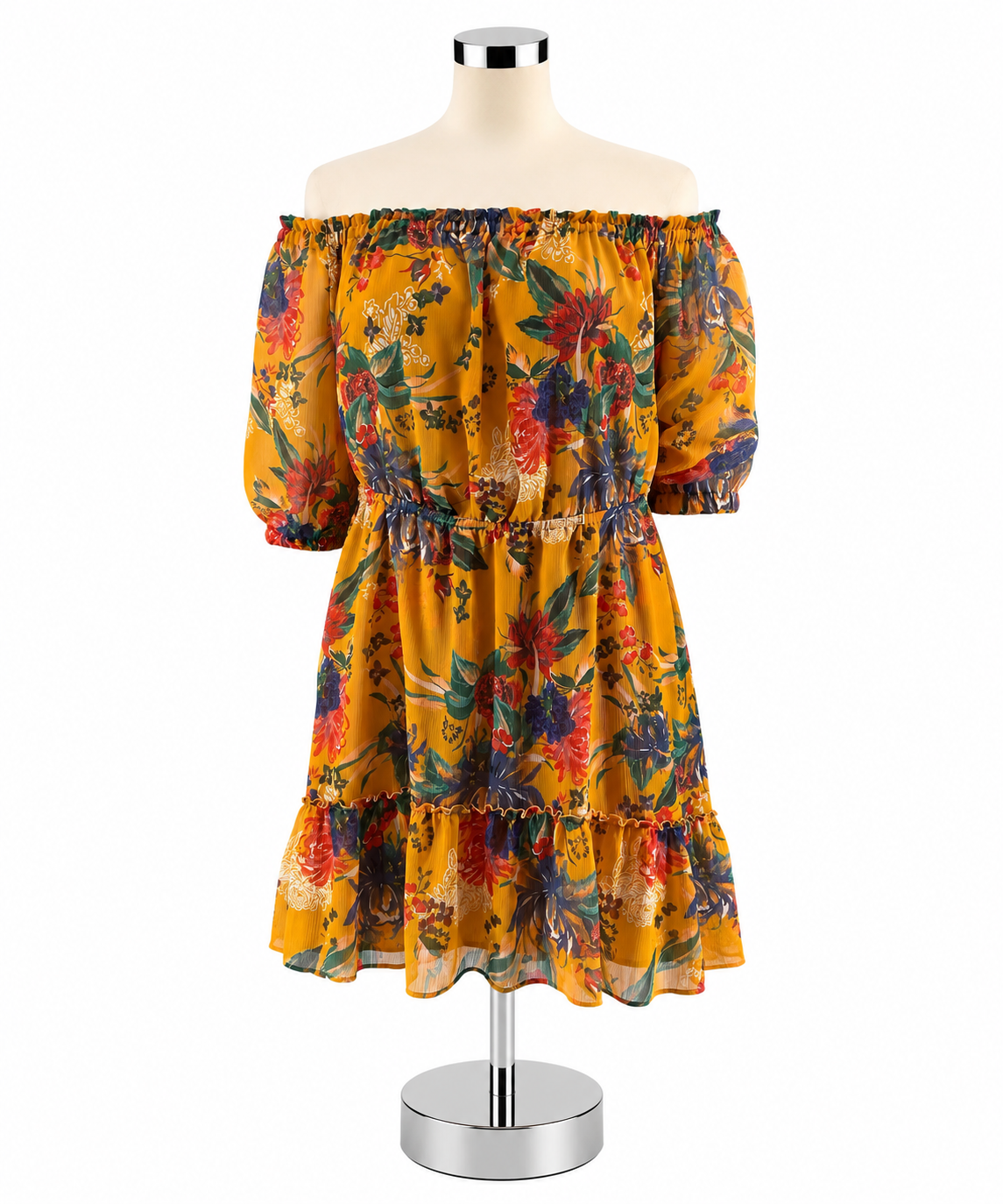 Ava &amp; Viv Mustard Floral Off-The-Shoulder Tiered Dress - Size 2X - ONLINE ONLY