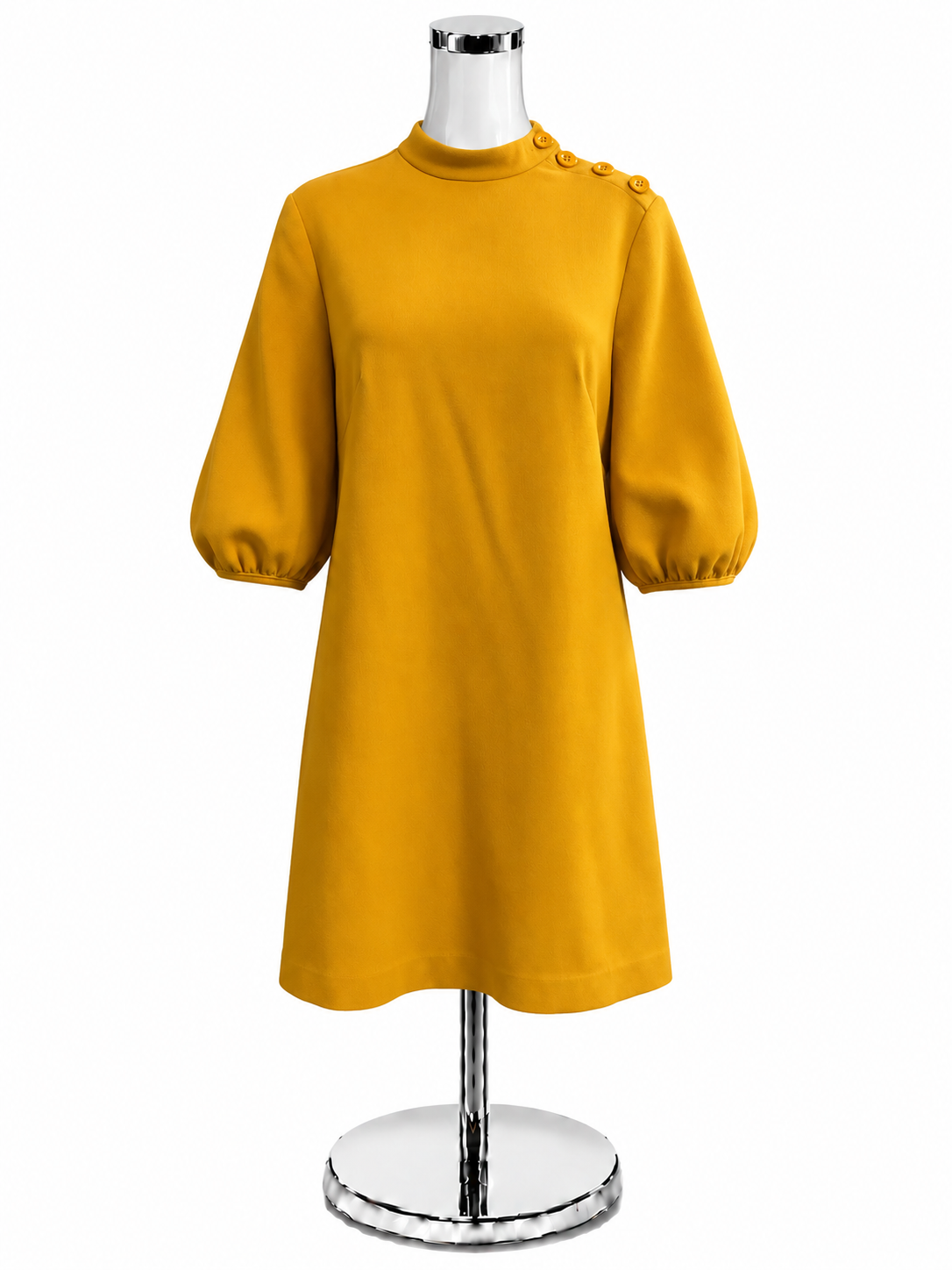 Ann Taylor Size 6 Mustard Yellow Mock Neck Balloon Sleeve Shift Dress - ONLINE ONLY