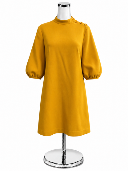 Ann Taylor Size 6 Mustard Yellow Mock Neck Balloon Sleeve Shift Dress - ONLINE ONLY