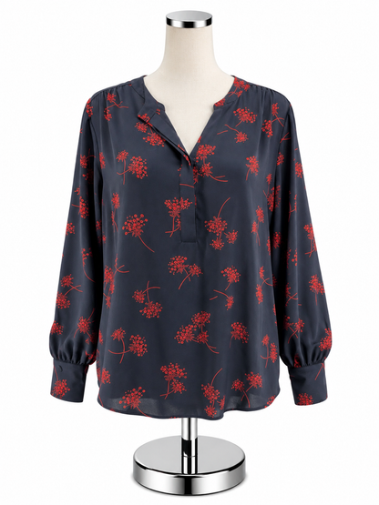 Ann Taylor Navy &amp;amp; Rust Floral Long Sleeve Blouse - Size Large - ONLINE ONLY