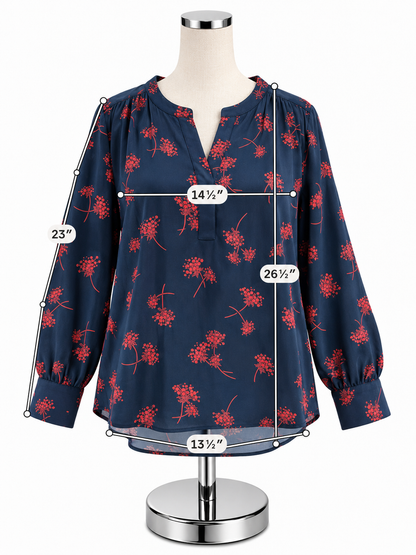 Ann Taylor Navy &amp;amp; Rust Floral Long Sleeve Blouse - Size Large - ONLINE ONLY