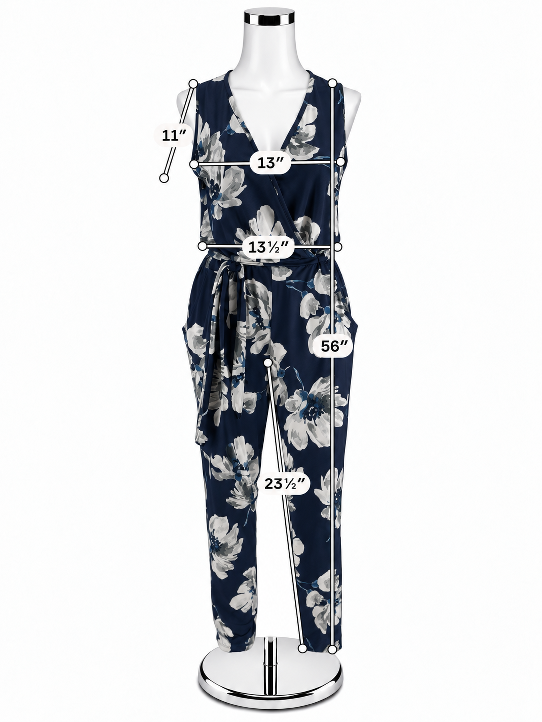 Venus Navy &amp; Gray Floral Sleeveless Surplice Jumpsuit Size Small - ONLINE ONLY