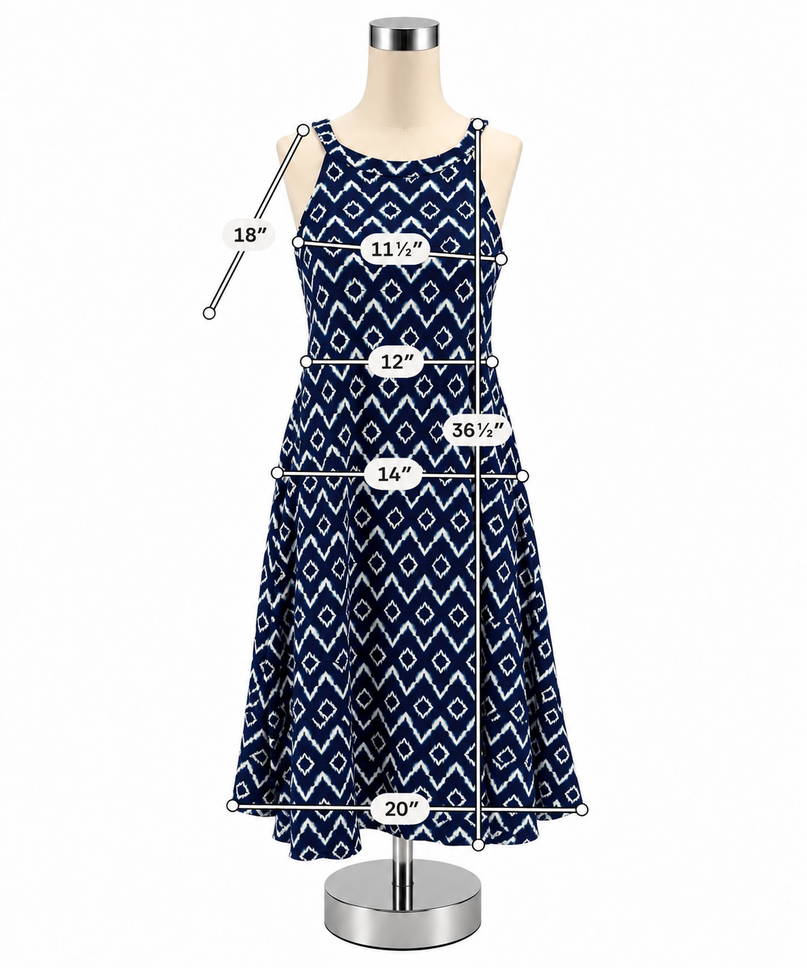 LOFT Ikat Halter Neck Dress Navy Purple White A-Line Keyhole Back Size Large - ONLINE ONLY