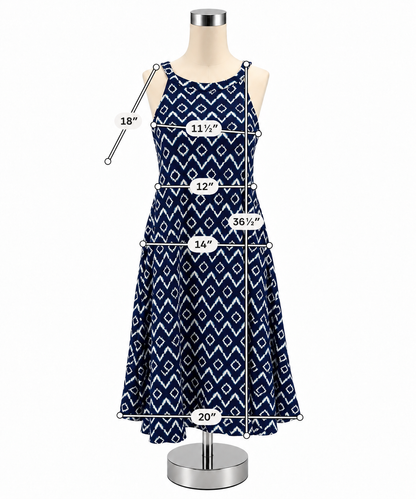 LOFT Ikat Halter Neck Dress Navy Purple White A-Line Keyhole Back Size Large - ONLINE ONLY