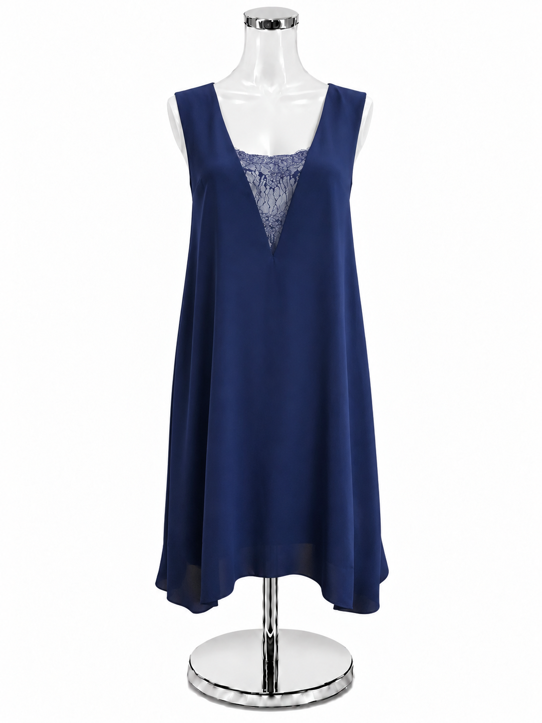 BCBGMAXAZRIA Alie Orient Blue Sleeveless Lace Inset Asymmetrical Dress Size L NWT - ONLINE ONLY