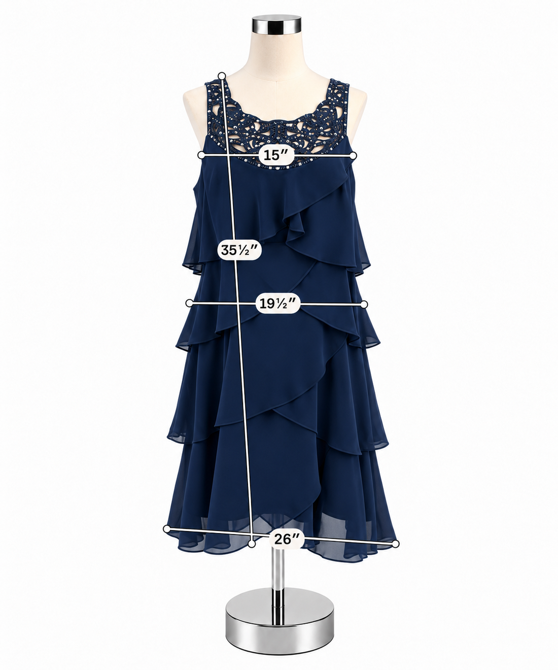 SLNY Tiered Ruffle Chiffon Dress Navy Blue Sequin Laser Cut NWT Size 14 - ONLINE ONLY