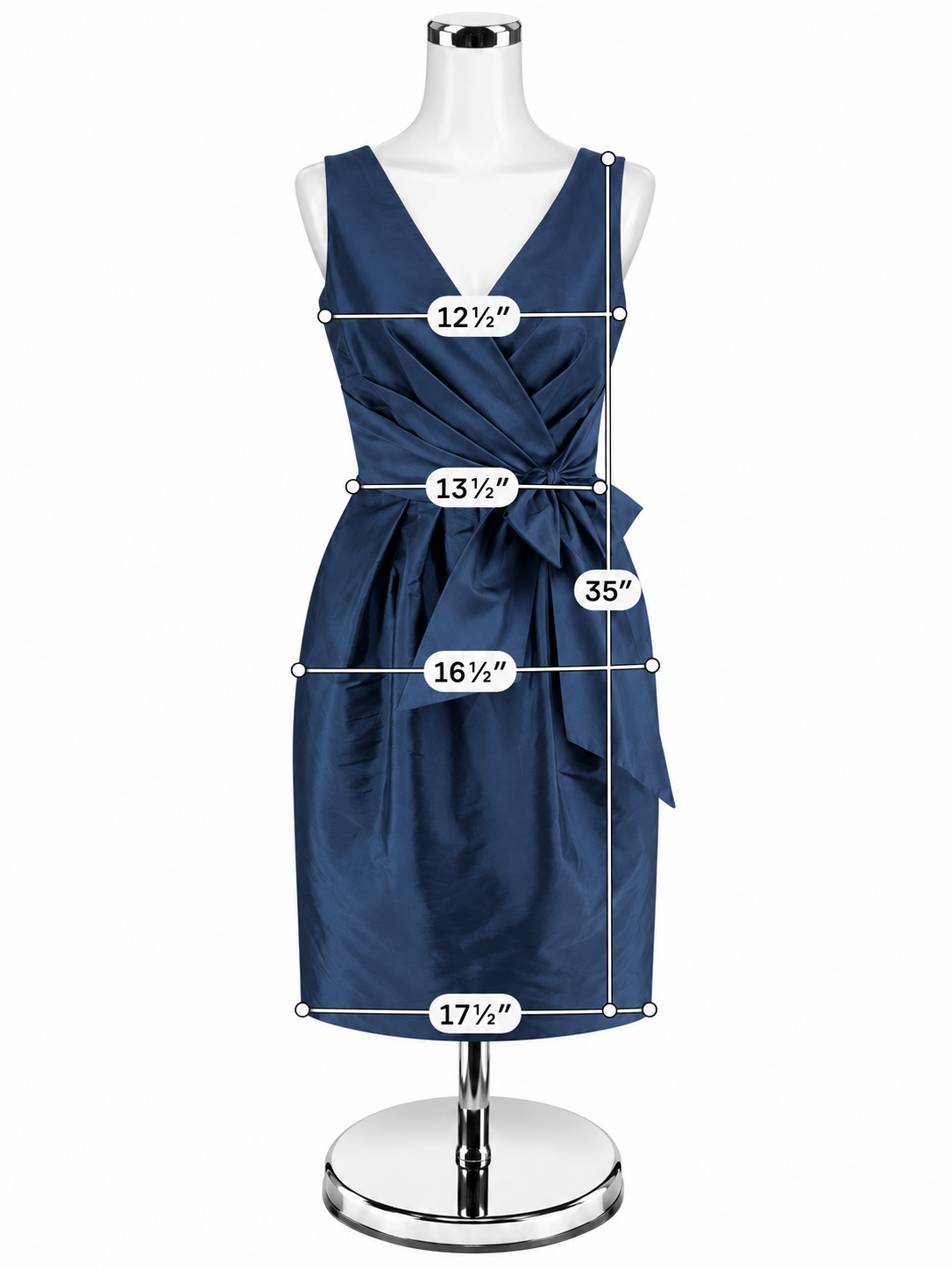 Alfred Sung Navy Blue Sleeveless V-Neck Tie-Waist Dress - Size 2 - ONLINE ONLY