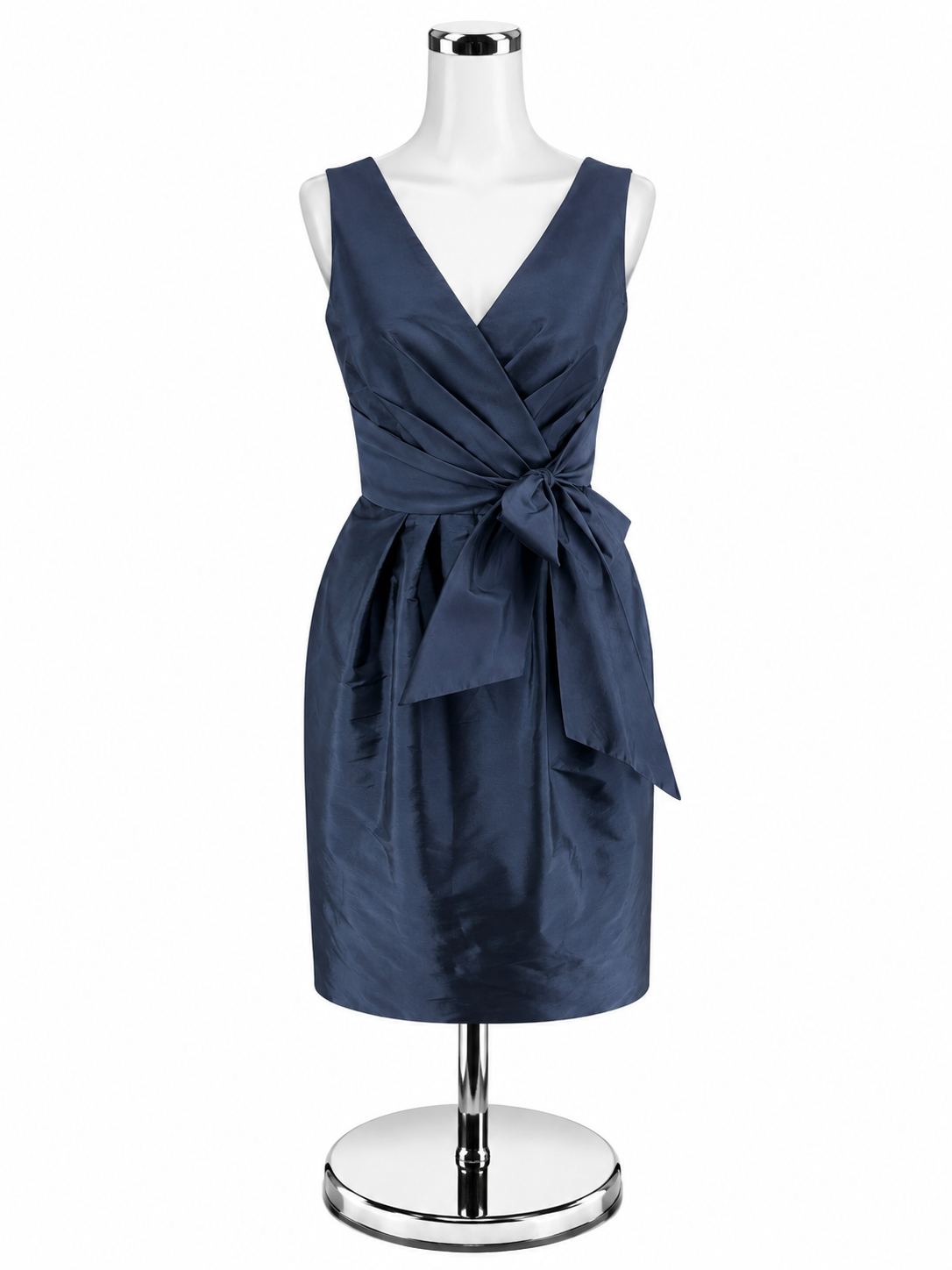 Alfred Sung Navy Blue Sleeveless V-Neck Tie-Waist Dress - Size 2 - ONLINE ONLY
