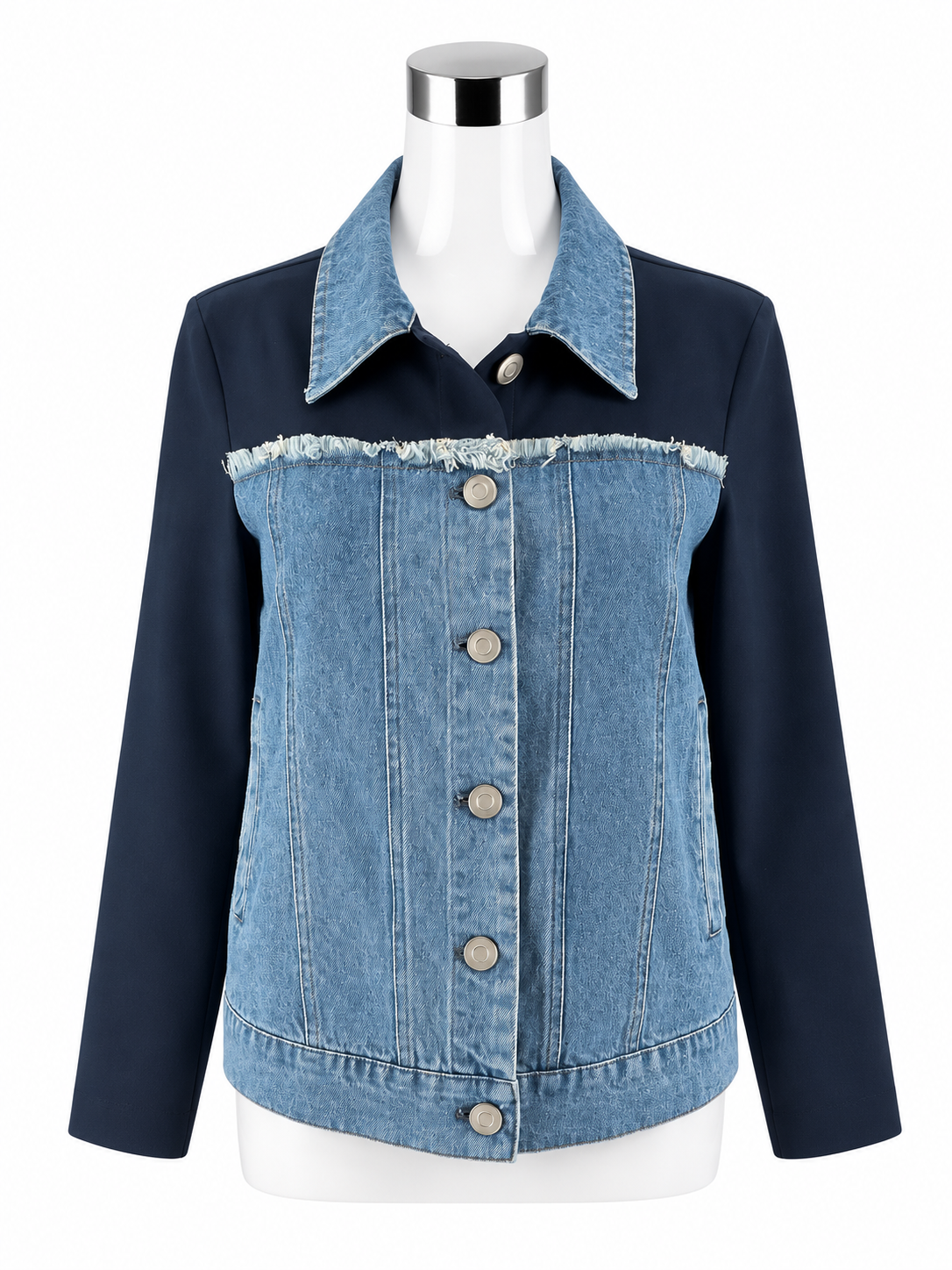 Sundays Mixed Media Denim Blazer Jacket Navy Blue Size XS - ONLINE ONLY