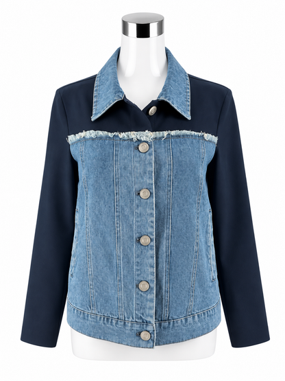 Sundays Mixed Media Denim Blazer Jacket Navy Blue Size XS - ONLINE ONLY