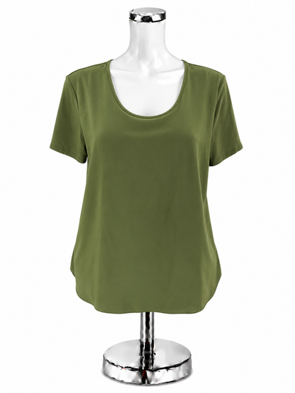 Ann Taylor LOFT Mixed Media Short Sleeve Top Olive Green Size Medium - ONLINE ONLY