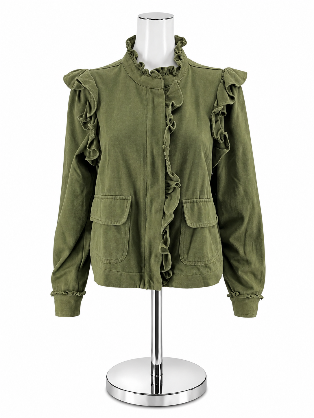 DOLAN Left Coast Collection Olive Green Ruffle Military Jacket - Size Small - ONLINE ONLY