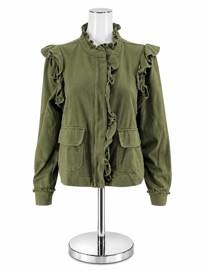 DOLAN Left Coast Collection Olive Green Ruffle Military Jacket - Size Small - ONLINE ONLY