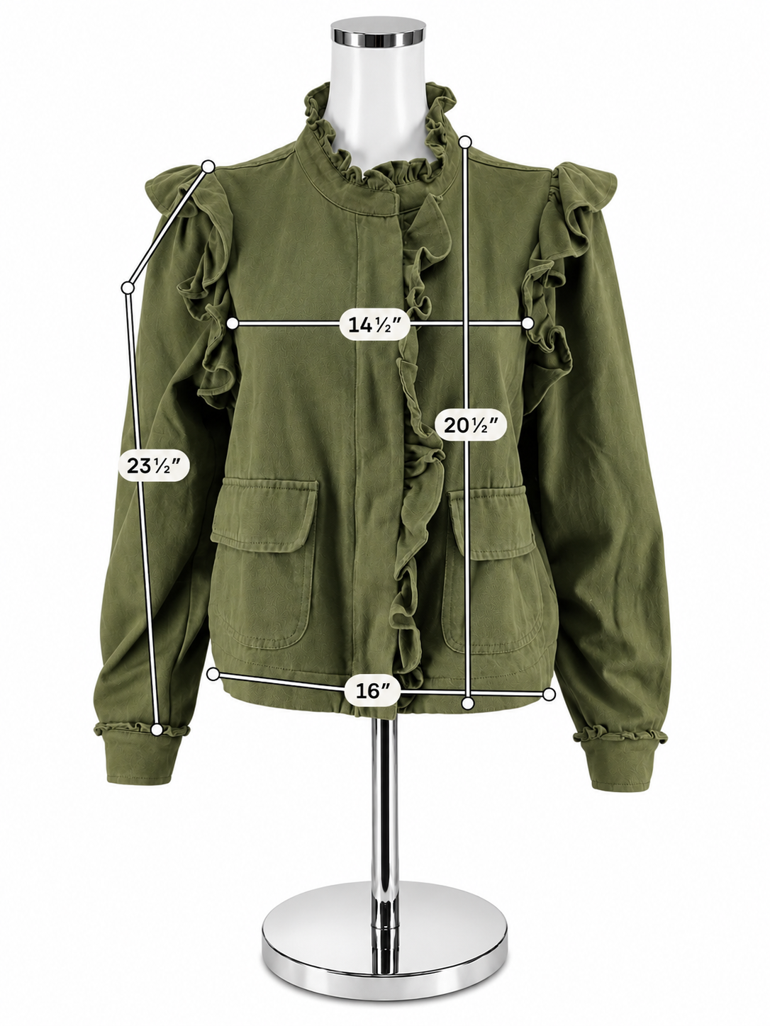 DOLAN Left Coast Collection Olive Green Ruffle Military Jacket - Size Small - ONLINE ONLY