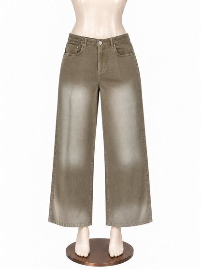 One Teaspoon Khaki Wide Leg Cropped Cotton Pants - Size 30 - ONLINE ONLY