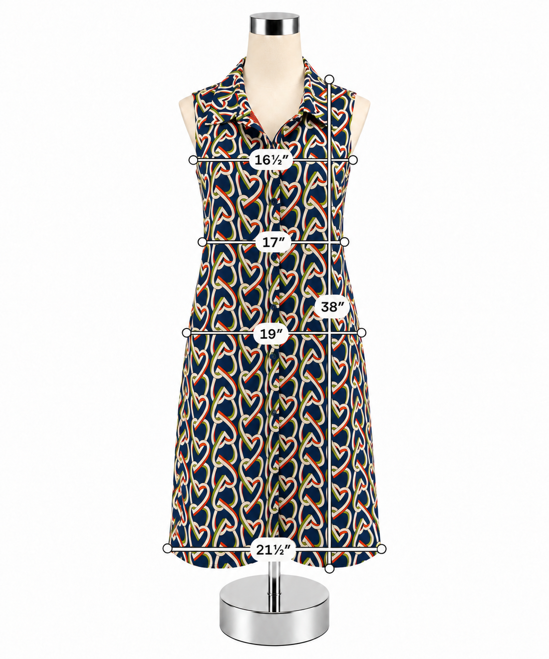 Cabi Heart of Gold Dress Sleeveless Button Front Shirtdress Hearts Print Size Medium