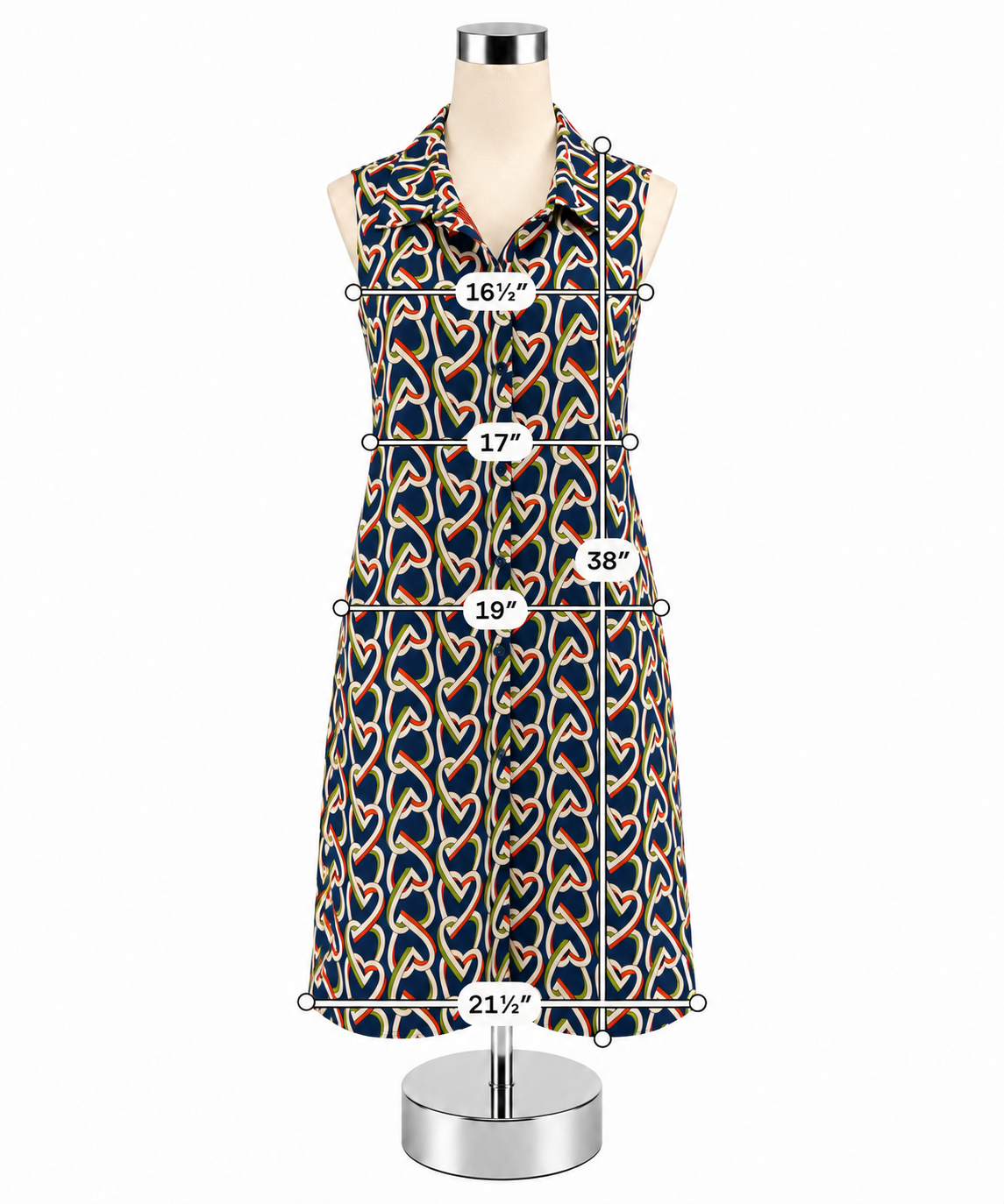 Cabi Heart of Gold Dress Sleeveless Button Front Shirtdress Hearts Print Size Medium