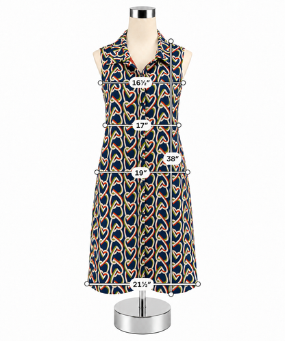 Cabi Heart of Gold Dress Sleeveless Button Front Shirtdress Hearts Print Size Medium