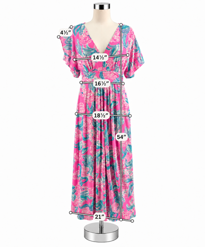 Lilly Pulitzer Pre-Owned Tropical Floral Flutter Sleeve Maxi Dress Size XL - Pink, Blue, White - ONLINE ONLY