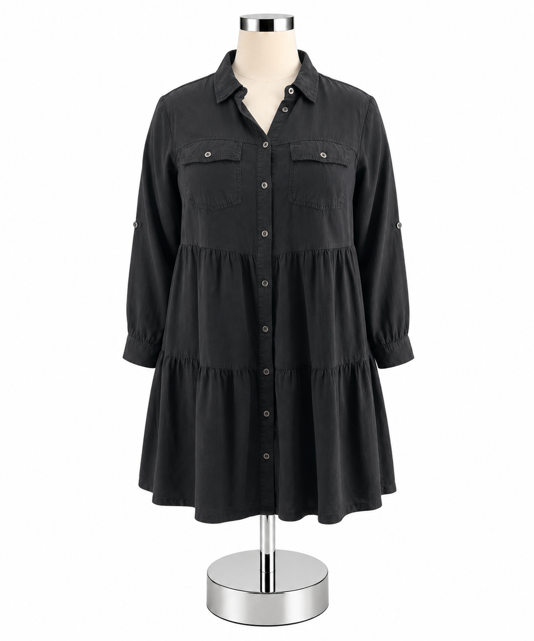 Velvet Heart Black 100% Tencel Tiered Shirt Dress - Size 1X - ONLINE ONLY