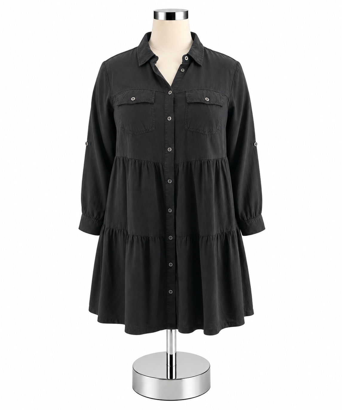 Velvet Heart Black 100% Tencel Tiered Shirt Dress - Size 1X - ONLINE ONLY
