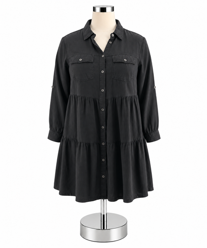 Velvet Heart Black 100% Tencel Tiered Shirt Dress - Size 1X - ONLINE ONLY
